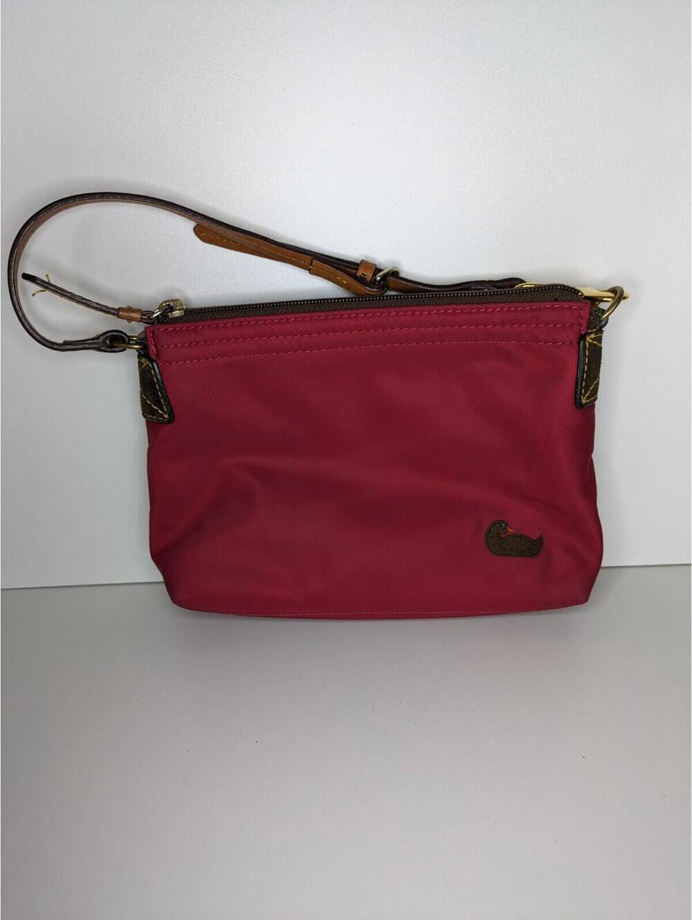 Dooney & Bourke Women's Red Nylon Leather Trim Duck Logo Small Crossbody Bag!
